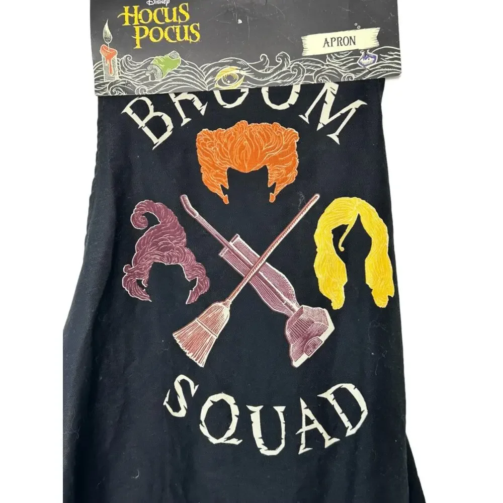 Disney HOCUS POCUS Broom Squad Black Apron 100% Cotton New
